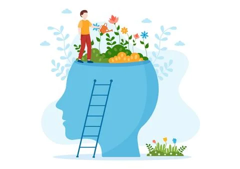 Personal Development with People Developing Mental Issues, Growth and Self .. Illustrazione stock