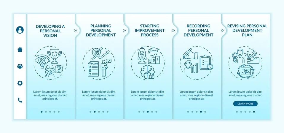 Personal development steps onboarding vector template Illustrazione stock