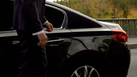 Personal driver is opening car door for his client Stock Footage 117162585