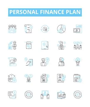 Personal finance plan vector line icons set. Budgeting, Saving, Investment 스톡 일러스트