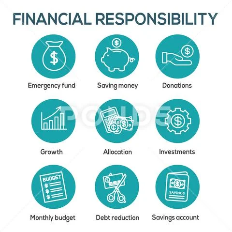 Personal Finance & Responsibility Icon Set with Money, Saving, & Banking opti Stock Illustration