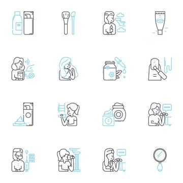 Personal grooming linear icons set. Hygiene, Shaving, Styling, Trimming Stock Illustration