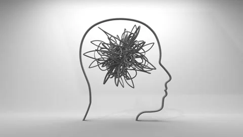 Personal growth and development. A man head in profile with a tangled ball of Stock Footage 316198978