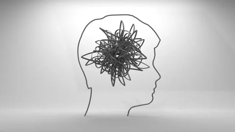 Personal growth and development. A man head in profile with a tangled ball of Stock Footage 316198987
