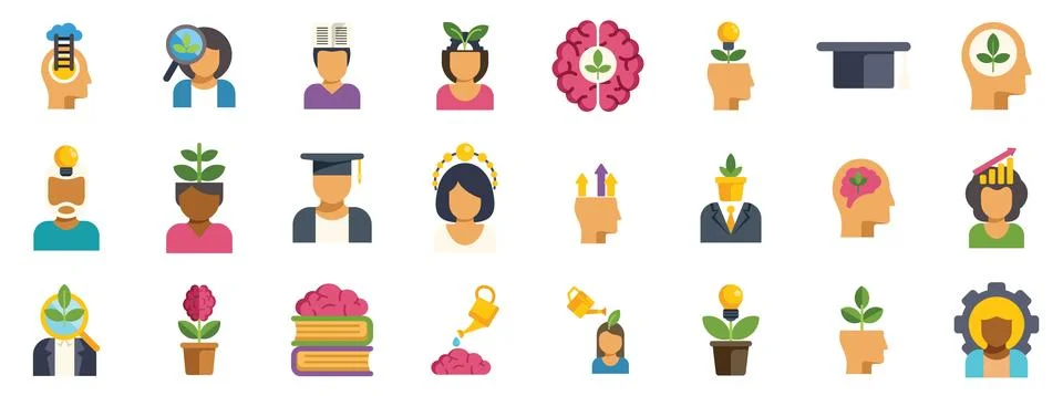Personal growth, learning and developing mindset icons collection 스톡 일러스트