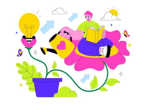 Personal Growth Vector Illustration Featuring Development Through Positive .. Illustrazione stock