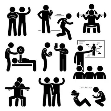 Personal Gym Coach Trainer Instructor Exercise Workout Stick Figure Pictogram Ic Stock Illustration