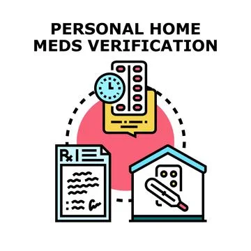 Personal home medication verification process icon concept Illustrazione stock