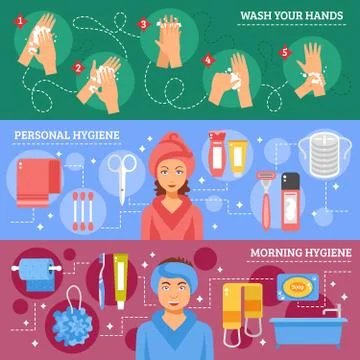 Personal Hygiene Flat Horizontal Banners Set Stock Illustration