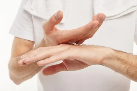 Personal hygiene objects and examples of their usage. Stock Photos