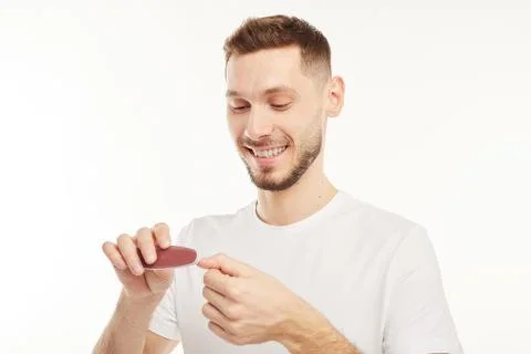 Personal hygiene objects and examples of their usage. Stock Photos
