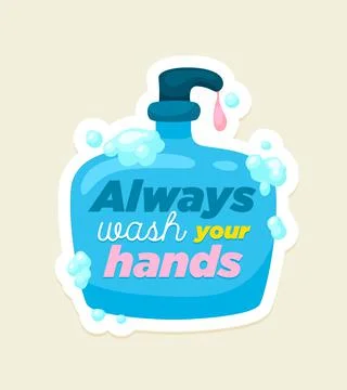 Personal hygiene vector poster. Always wash your hands with soap bottle and Stock Illustration