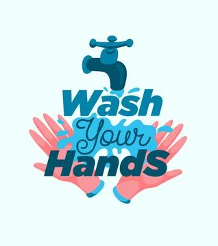 Personal hygiene vector poster. Two hands with water and lettering concept Stock Illustration