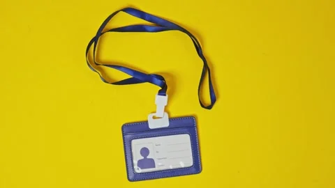 Personal identity card template with blue ribbon strap Stock Footage 337129387