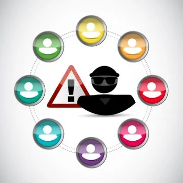 Personal identity warning. hacker inside network Stock-Illustration