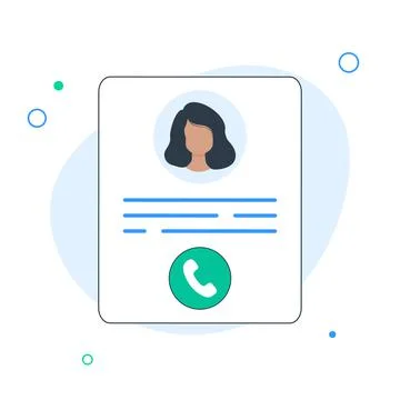 Personal info data, user or profile card details symbol with call icon. Flat Stock Illustration