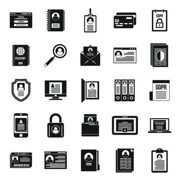Personal information data icons set, simple style 스톡 일러스트