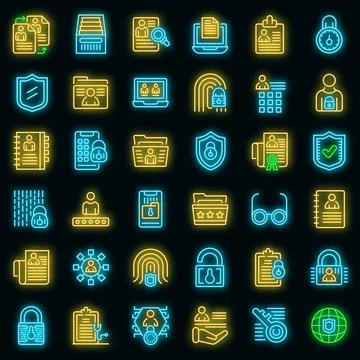 Personal information icons set vector neon Stock Illustration