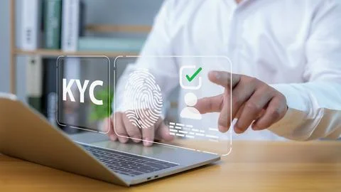 Personal information for identification, Human engage in KYC verification, .. Foto stock