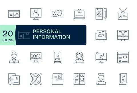 Personal Information Vector Icon Library with 20 Thin Line High Resolution .. Stock Illustration