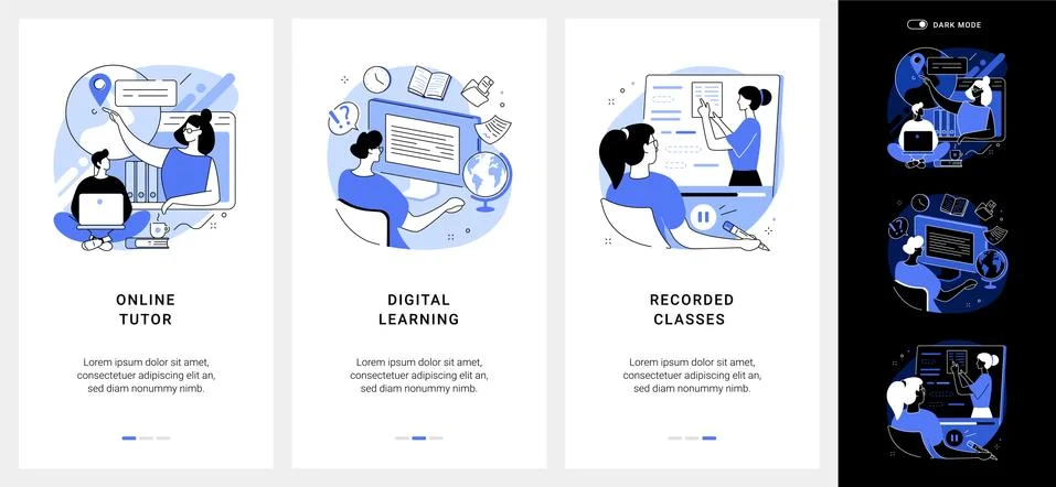 Personal learning mobile app UI kit. Stock Illustration