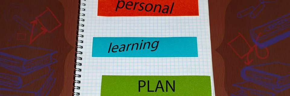 Personal learning plan. Text on colored stickers on a notebook sheet. Stock Photos