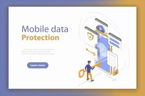 Personal mobile data protection isometric flat vector concept. Stock Illustration