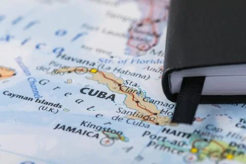 Personal notes of a traveller planning a trip to Cuba. Stock Photos