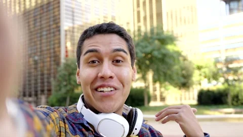 Personal perspective of a latin student talking to the camera Stock Footage 258326343