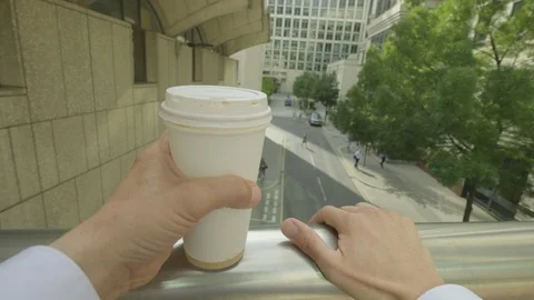 Personal perspective of a man drinking coffee Video stock 92517564