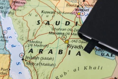 Personal planner notes of a traveller planning a trip to Saudi Arabia. Stock Photos