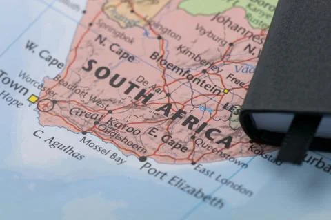 Personal planner notes of a traveller planning a trip to South Africa Stock Photos