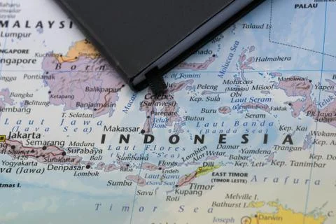 Personal planner notes of a traveller planning a trip to Indonesia. Stock Photos