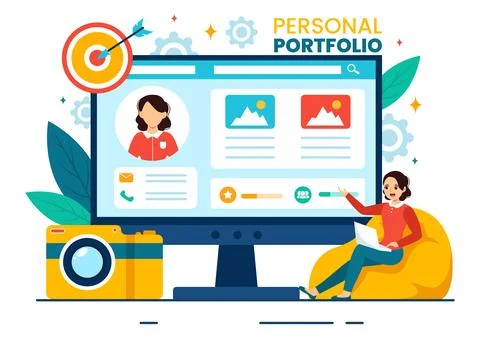 Personal Portfolio Vector Illustration with Profile Data, Resume or Self Im.. イラスト素材