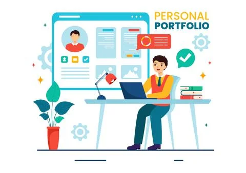 Personal Portfolio Vector Illustration with Profile Data, Resume or Self Im.. イラスト素材