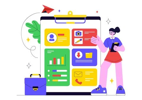 Personal Portfolio Vector Illustration with Profile Information, Resume, an.. Stock Illustration