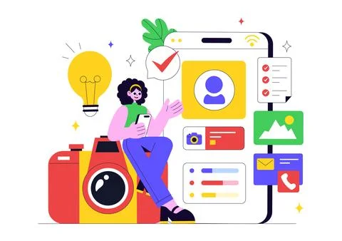 Personal Portfolio Vector Illustration with Profile Information, Resume, an.. Stock Illustration