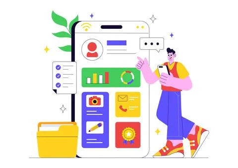 Personal Portfolio Vector Illustration with Profile Information, Resume, an.. Stock Illustration