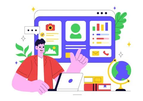 Personal Portfolio Vector Illustration with Profile Information, Resume, an.. Stock Illustration