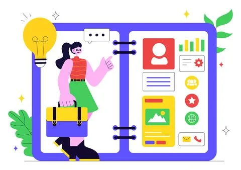 Personal Portfolio Vector Illustration with Profile Information, Resume, an.. Stock Illustration