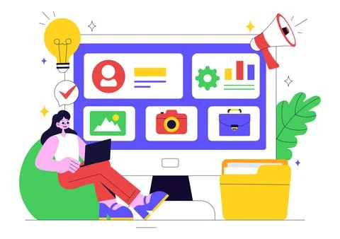 Personal Portfolio Vector Illustration with Profile Information, Resume, an.. Stock Illustration