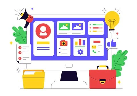 Personal Portfolio Vector Illustration with Profile Information, Resume, an.. Stock Illustration