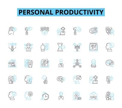 Personal productivity linear icons set. Focus, Efficiency, Time-management Stockillustratie