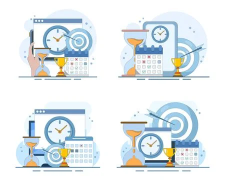 Personal productivity set, self management app, motivation, time planning. Stock Illustration