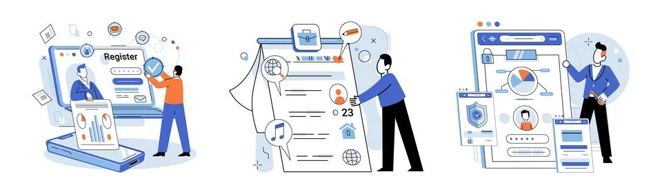 Personal profile. User-friendly interfaces make it convenient to update and Illustrazione stock