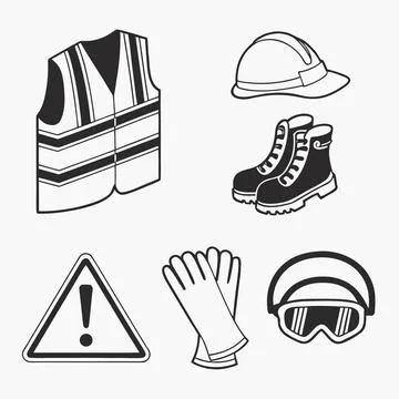 Personal protective equipment ppe icons for industrial construction safety Stock Illustration