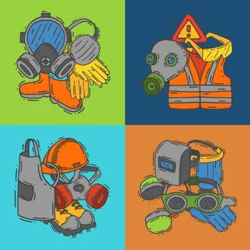 Personal protective equipment for safe work vector illustration. Big sale on Stock-Illustration