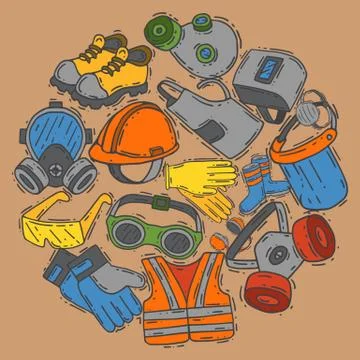 Personal protective equipment for safe work vector illustration. Big sale on Ilustración de archivo