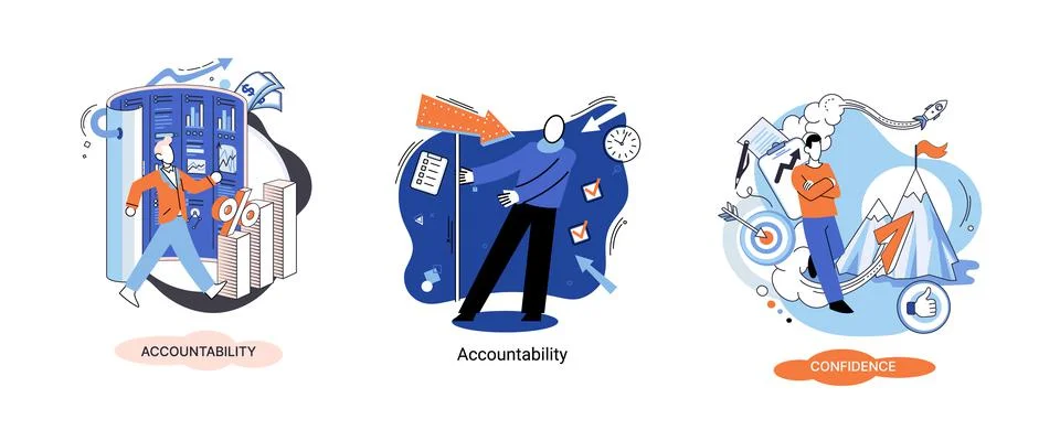 Personal quality concept vector illustrations set. Confidence, accountability Stock Illustration