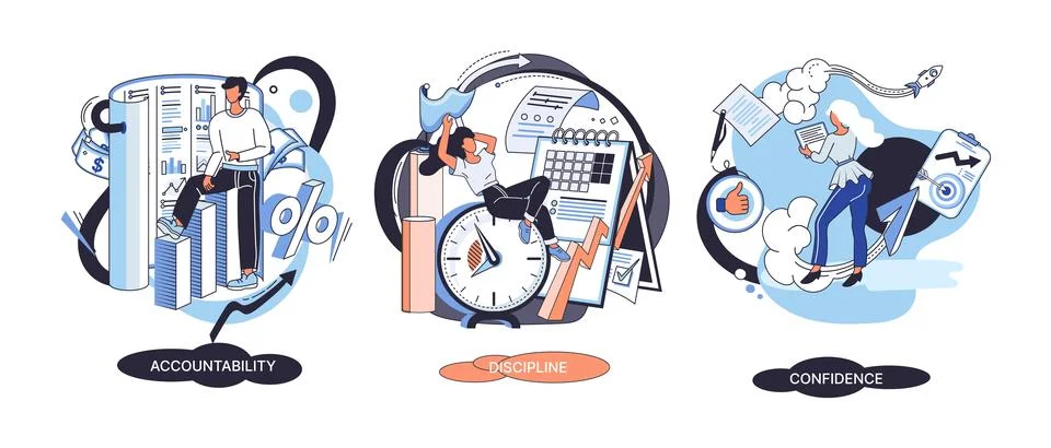 Personal quality concept vector illustrations set. Confidence, accountability Stock-Illustration